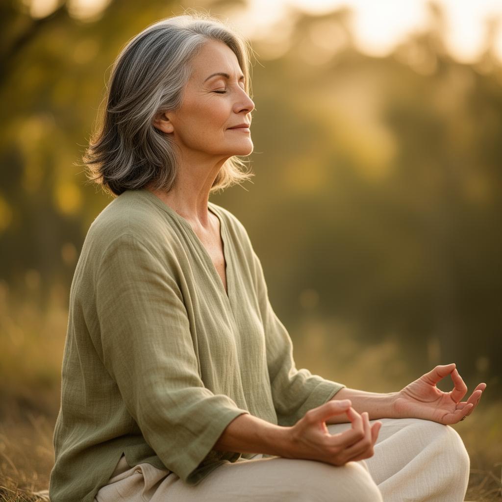 Mujer en estado de calma y meditación al amanecer